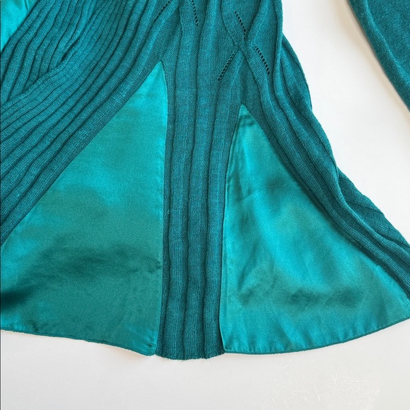 Anthro Knitted & Knotted Teal Open-Front Silk Trim Cardigan Sweater Size M NWT - Picture 8 of 15